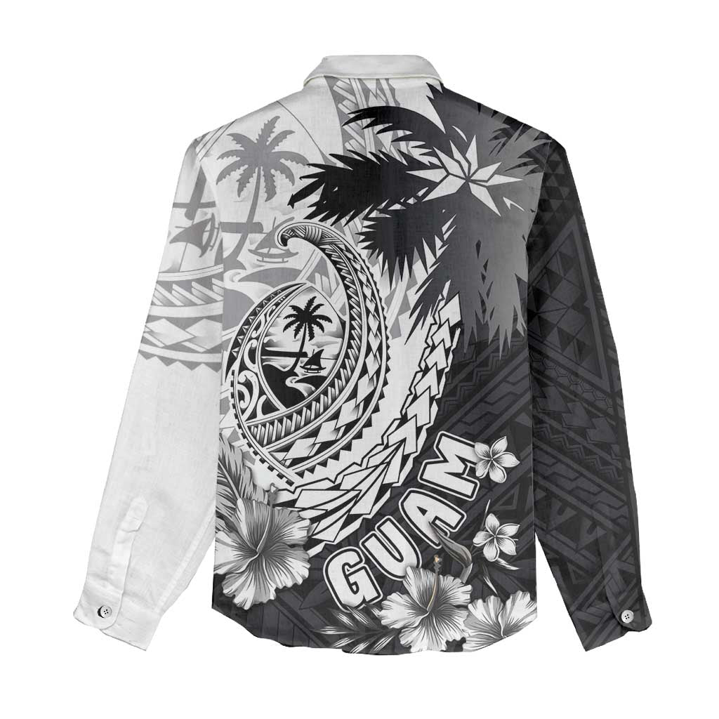 Hafa Adai Guam Women Casual Shirt Polynesian Palm Tree Tattoo Hibiscus and Plumeria Art