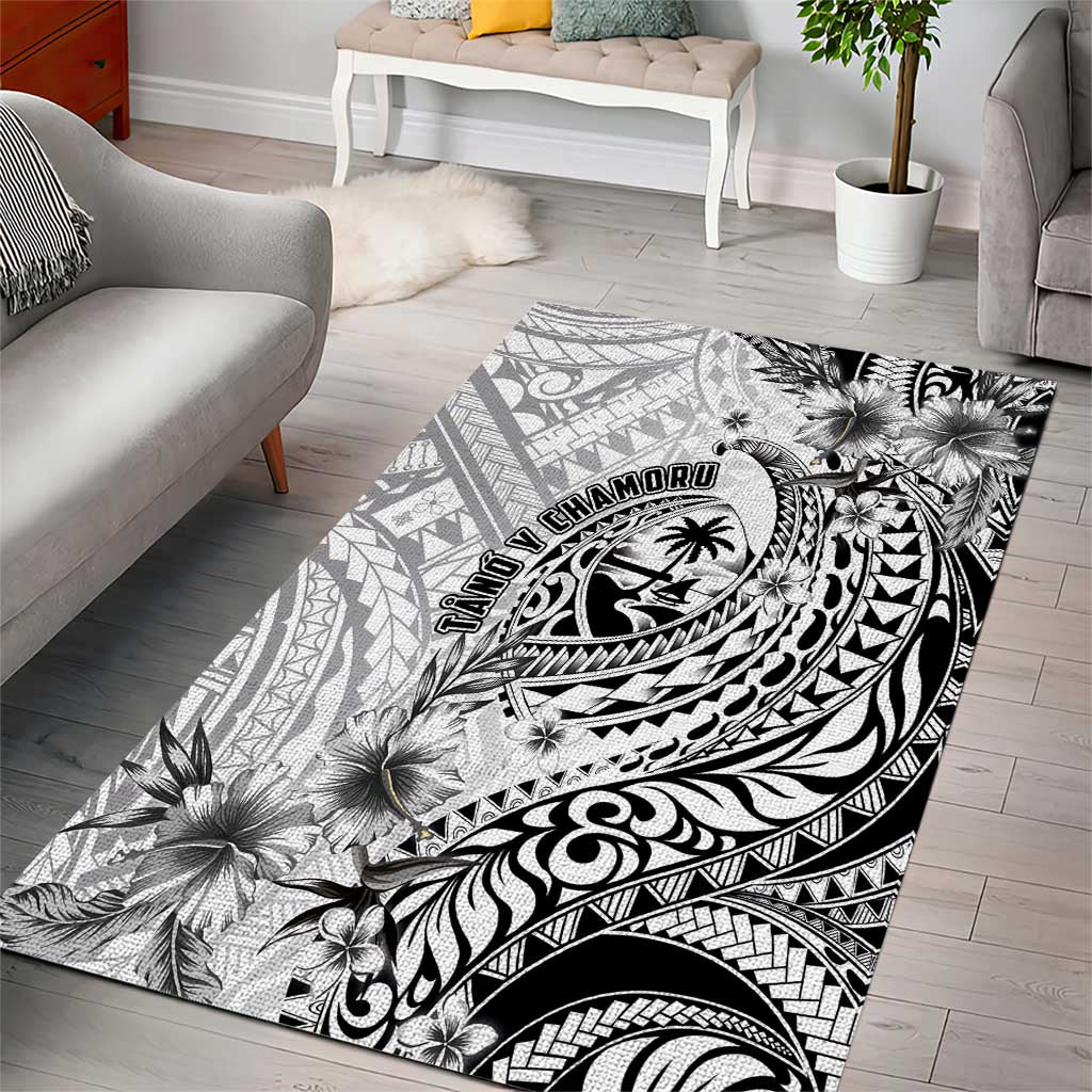 Guam-Land of the Chamorro Area Rug Polynesian Tattoo Style Hibiscus and Plumeria Art