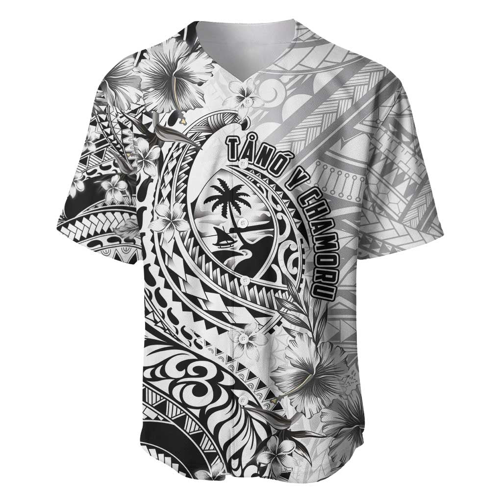 Guam-Land of the Chamorro Baseball Jersey Polynesian Tattoo Style Hibiscus and Plumeria Art
