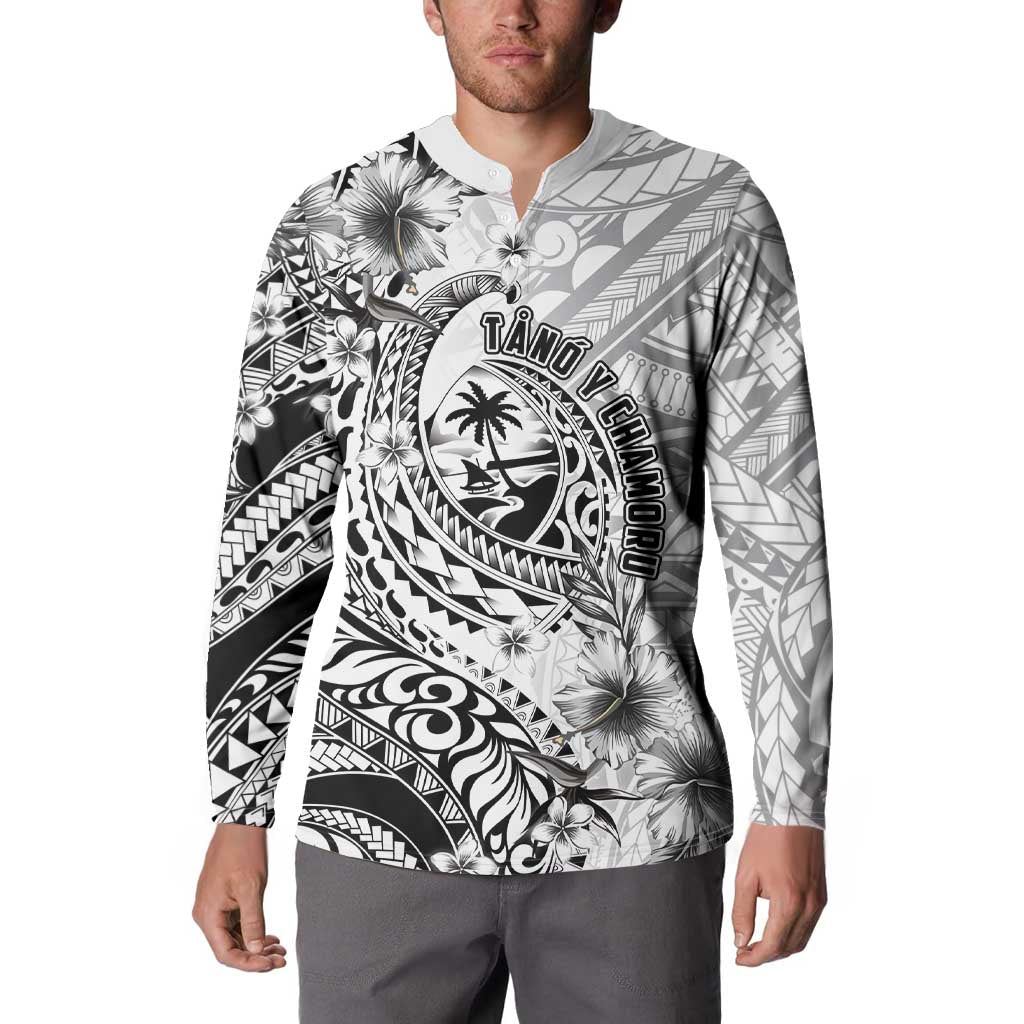Guam-Land of the Chamorro Button Sweatshirt Polynesian Tattoo Style Hibiscus and Plumeria Art