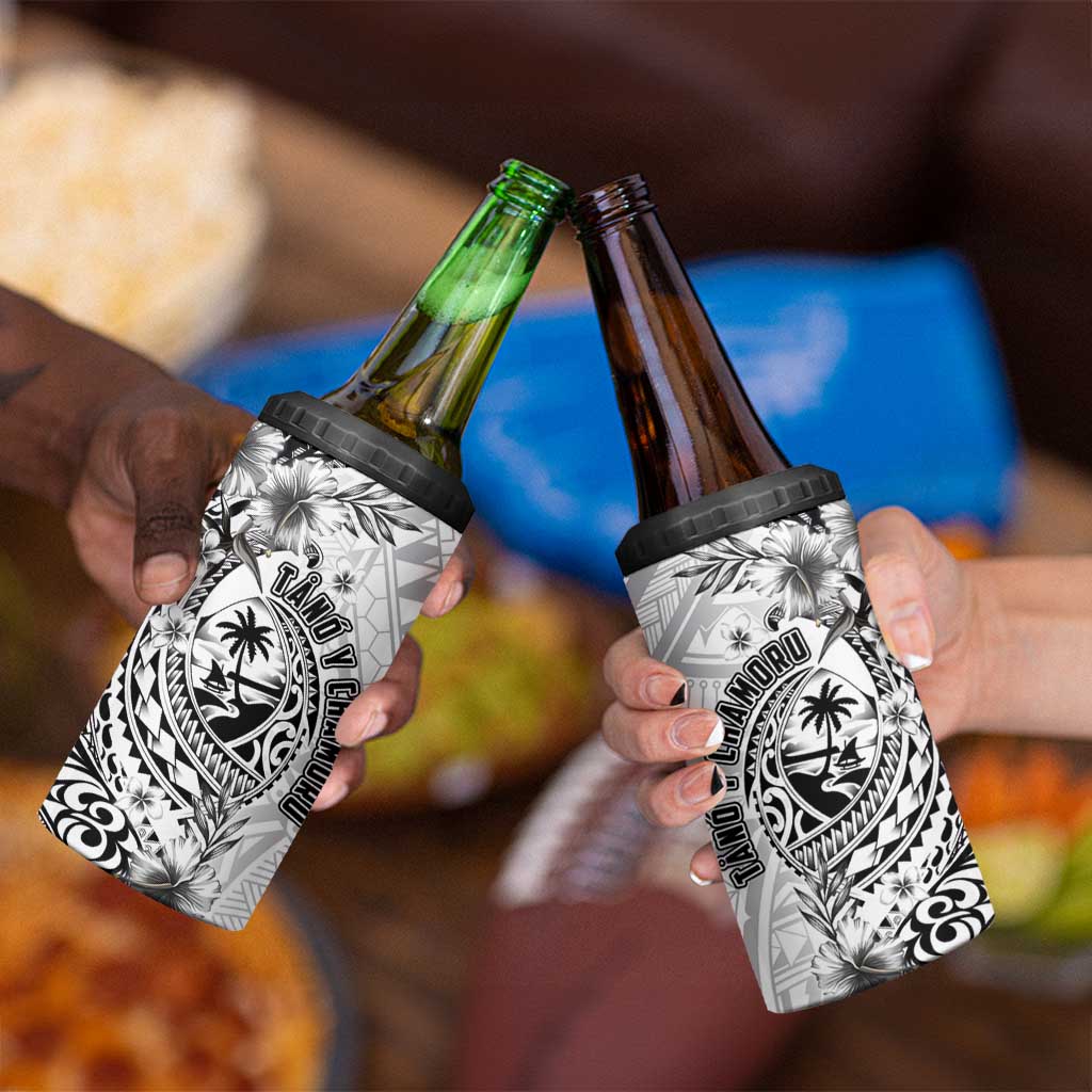 Guam-Land of the Chamorro 4 in 1 Can Cooler Tumbler Polynesian Tattoo Style Hibiscus and Plumeria Art