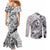 Guam-Land of the Chamorro Couples Matching Mermaid Dress and Long Sleeve Button Shirt Polynesian Tattoo Style Hibiscus and Plumeria Art