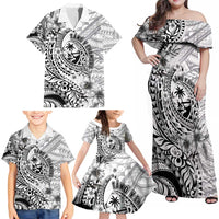 Guam-Land of the Chamorro Family Matching Off Shoulder Maxi Dress and Hawaiian Shirt Polynesian Tattoo Style Hibiscus and Plumeria Art