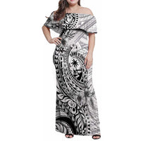 Guam-Land of the Chamorro Family Matching Off Shoulder Maxi Dress and Hawaiian Shirt Polynesian Tattoo Style Hibiscus and Plumeria Art