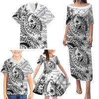 Guam-Land of the Chamorro Family Matching Puletasi and Hawaiian Shirt Polynesian Tattoo Style Hibiscus and Plumeria Art