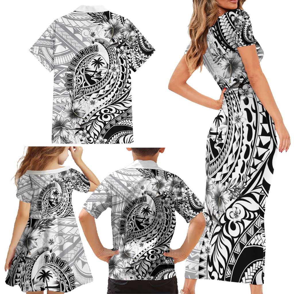 Guam-Land of the Chamorro Family Matching Short Sleeve Bodycon Dress and Hawaiian Shirt Polynesian Tattoo Style Hibiscus and Plumeria Art