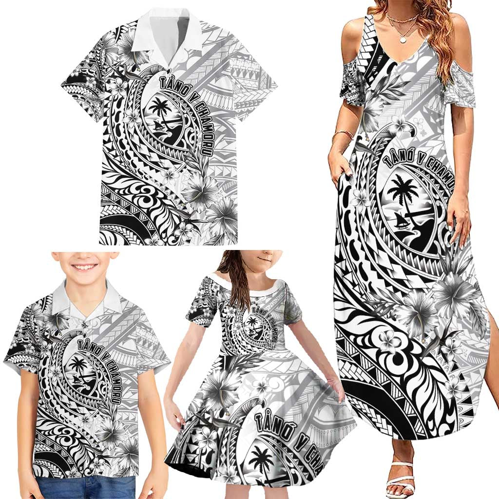 Guam-Land of the Chamorro Family Matching Summer Maxi Dress and Hawaiian Shirt Polynesian Tattoo Style Hibiscus and Plumeria Art