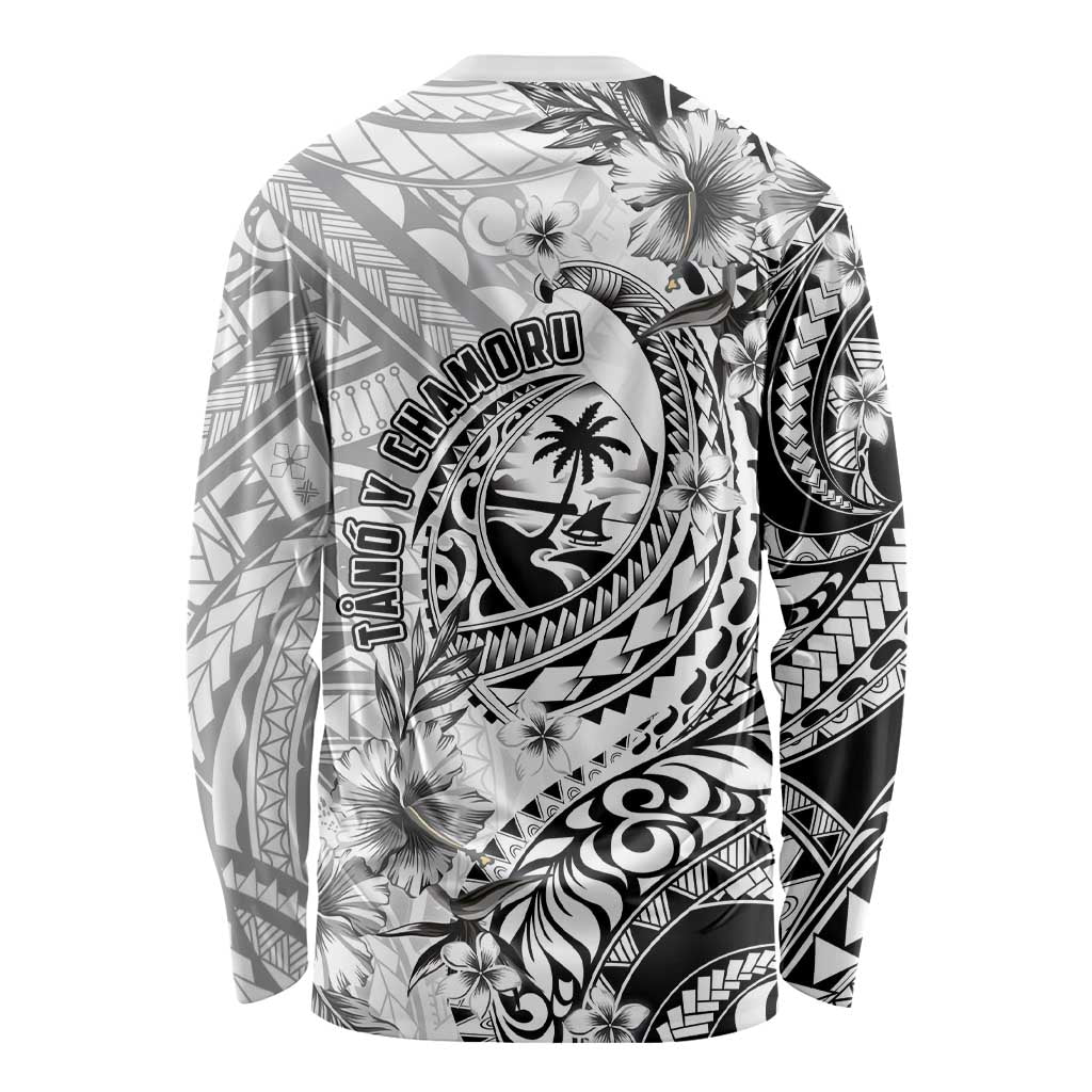 Guam-Land of the Chamorro Long Sleeve Shirt Polynesian Tattoo Style Hibiscus and Plumeria Art