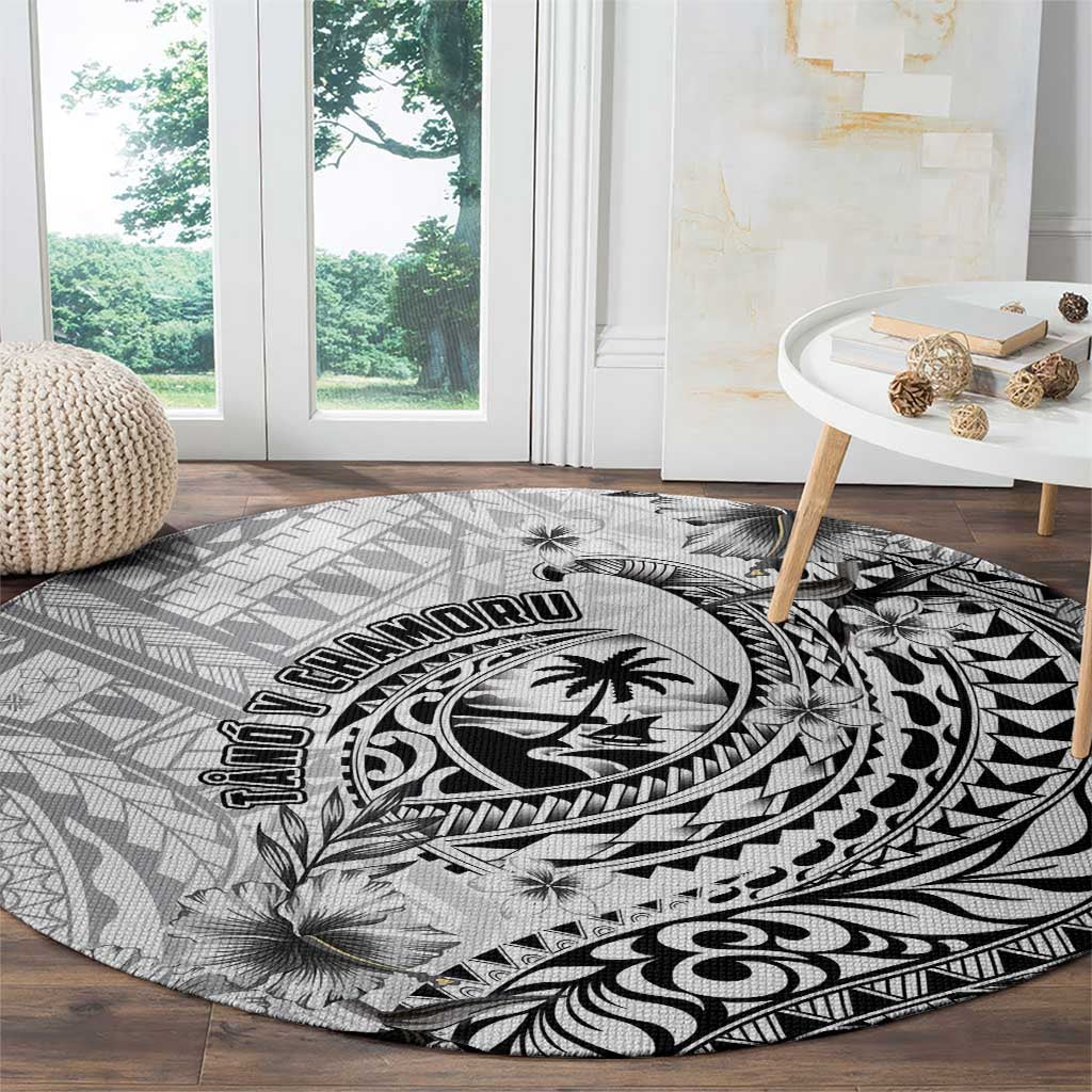 Guam-Land of the Chamorro Round Carpet Polynesian Tattoo Style Hibiscus and Plumeria Art