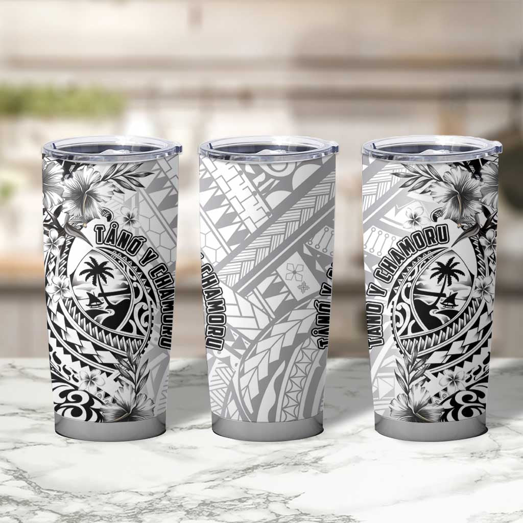 Guam-Land of the Chamorro Tumbler Cup Polynesian Tattoo Style Hibiscus and Plumeria Art
