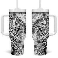 Guam-Land of the Chamorro Tumbler With Handle Polynesian Tattoo Style Hibiscus and Plumeria Art