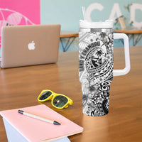 Guam-Land of the Chamorro Tumbler With Handle Polynesian Tattoo Style Hibiscus and Plumeria Art