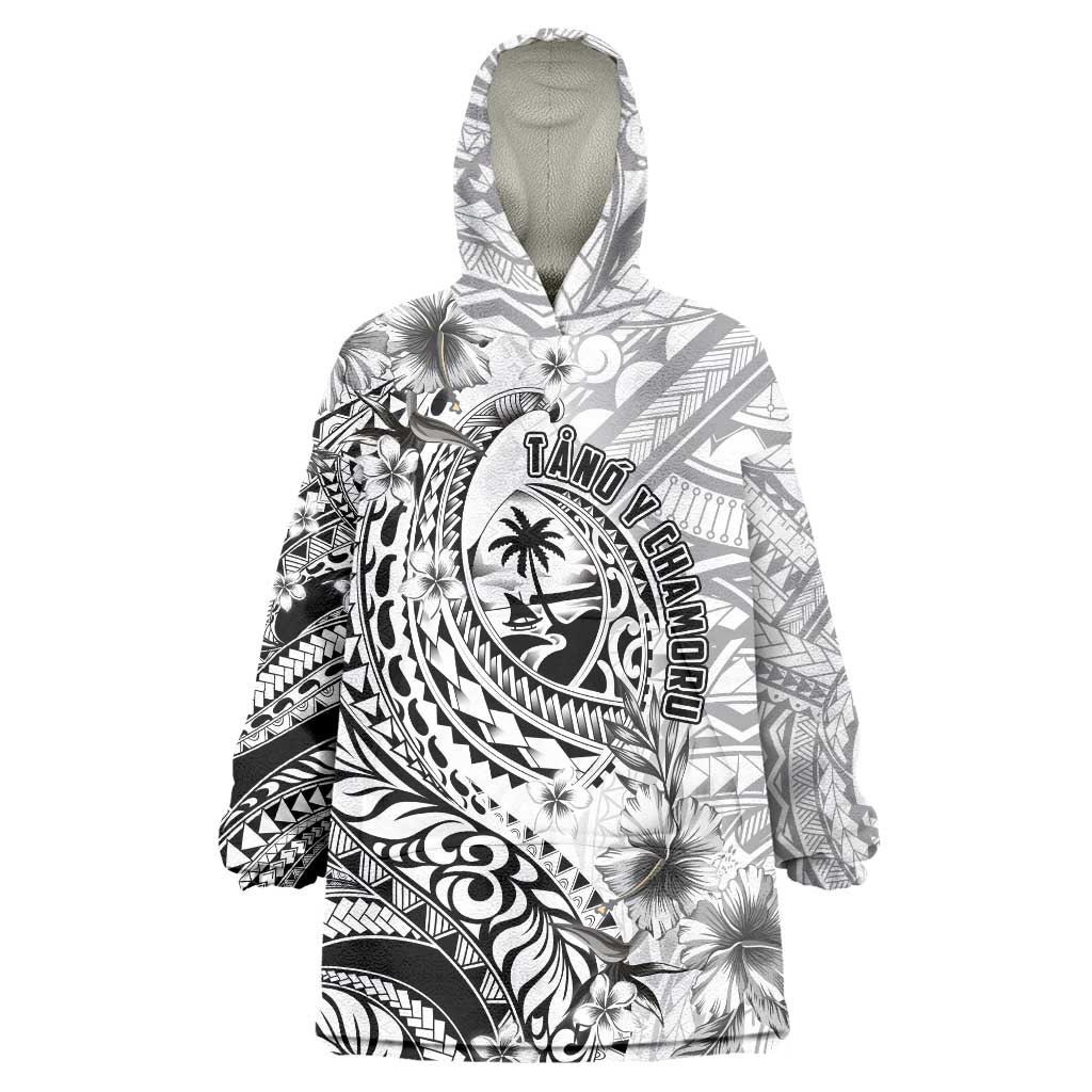 Guam-Land of the Chamorro Wearable Blanket Hoodie Polynesian Tattoo Style Hibiscus and Plumeria Art