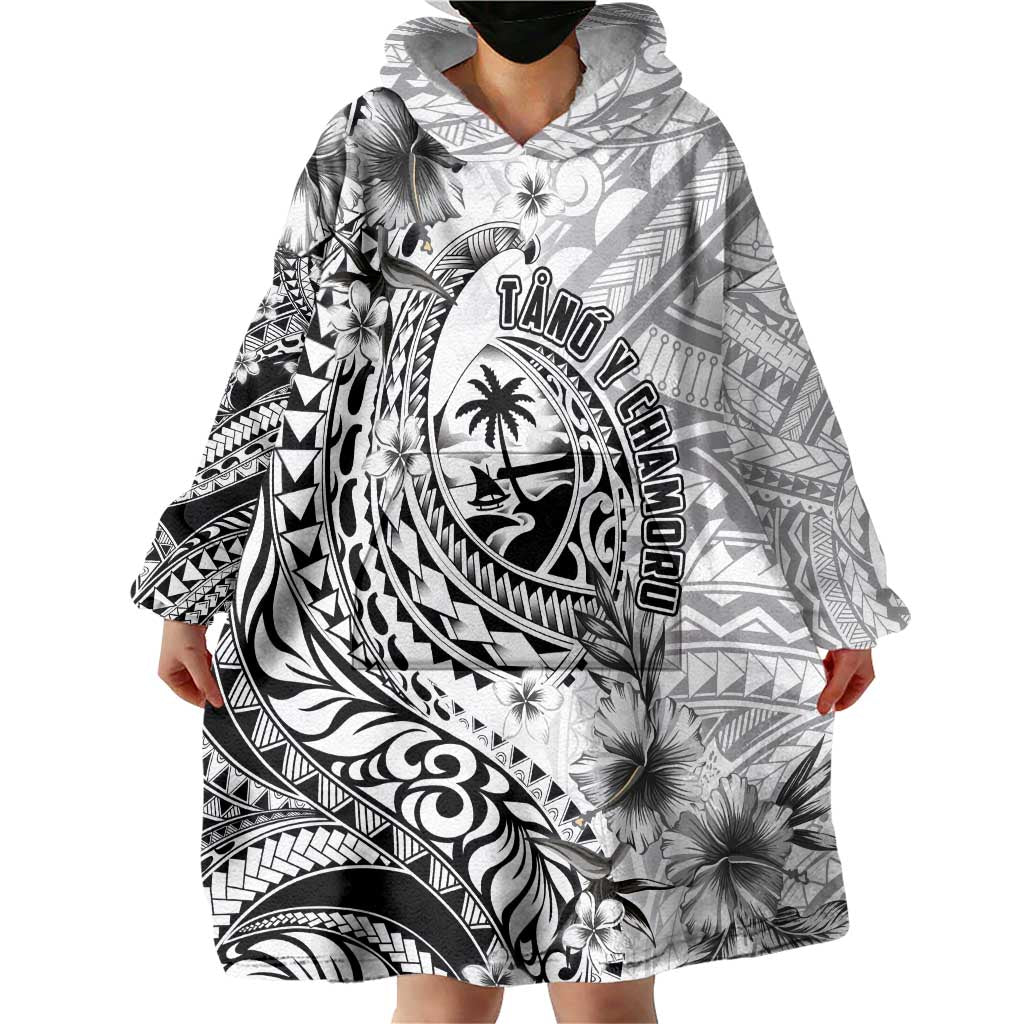 Guam-Land of the Chamorro Wearable Blanket Hoodie Polynesian Tattoo Style Hibiscus and Plumeria Art