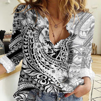 Guam-Land of the Chamorro Women Casual Shirt Polynesian Tattoo Style Hibiscus and Plumeria Art