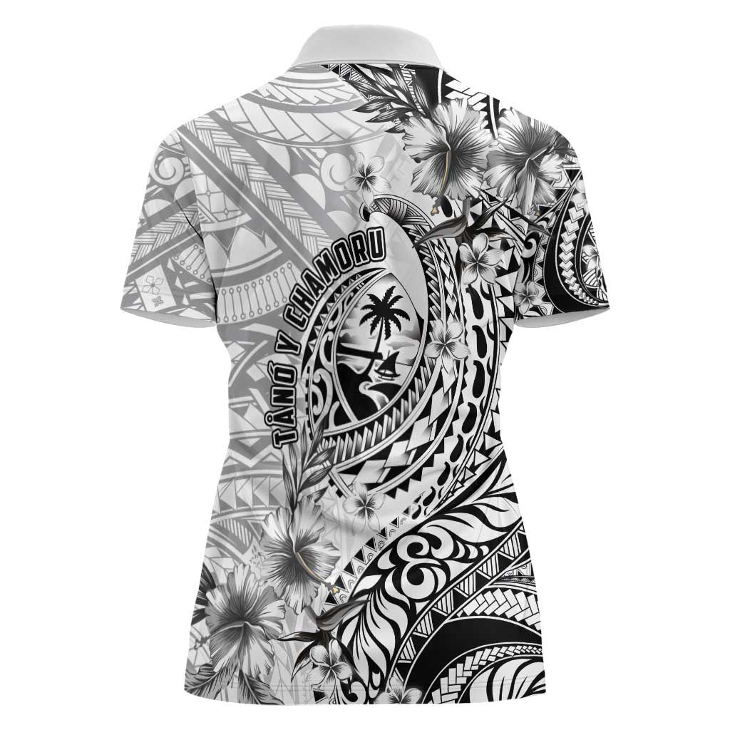 Guam-Land of the Chamorro Women Polo Shirt Polynesian Tattoo Style Hibiscus and Plumeria Art