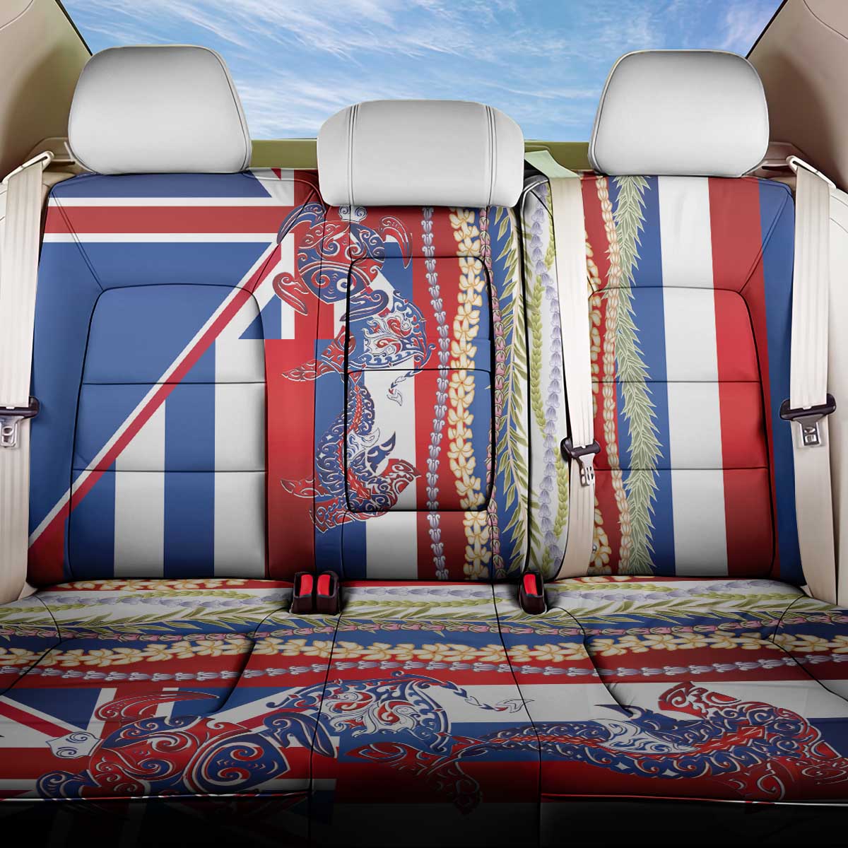 Hawaiian Sea Animals Back Car Seat Cover with Lei and Flag Style LT03 One Size Multicolor - Polynesian Pride
