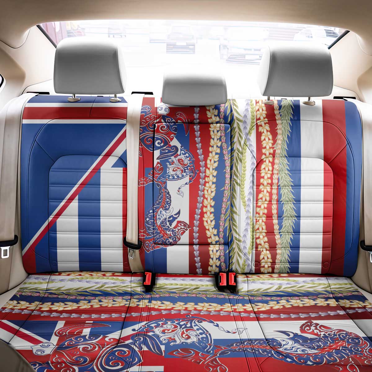Hawaiian Sea Animals Back Car Seat Cover with Lei and Flag Style LT03 - Polynesian Pride