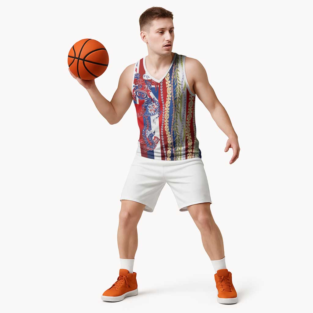 Hawaiian Sea Animals Basketball Jersey with Lei and Flag Style LT03 - Polynesian Pride
