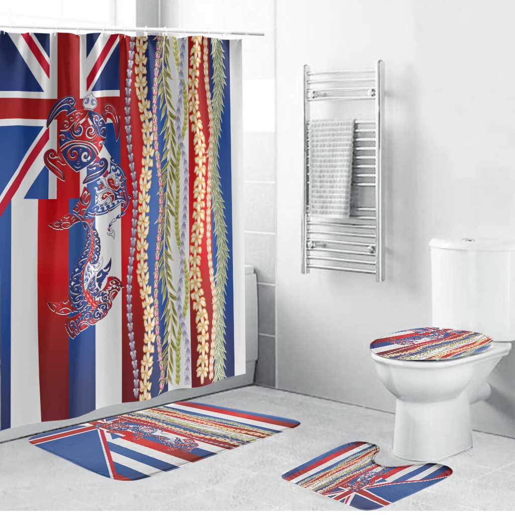 Hawaiian Sea Animals Bathroom Set with Lei and Flag Style
