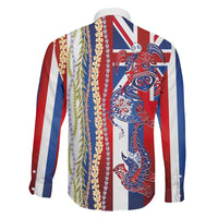 Hawaiian Sea Animals Family Matching Off The Shoulder Long Sleeve Dress and Hawaiian Shirt with Lei and Flag Style LT03 - Polynesian Pride