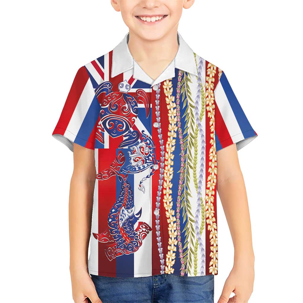 Hawaiian Sea Animals Family Matching Off Shoulder Short Dress and Hawaiian Shirt with Lei and Flag Style LT03 Son's Shirt Multicolor - Polynesian Pride