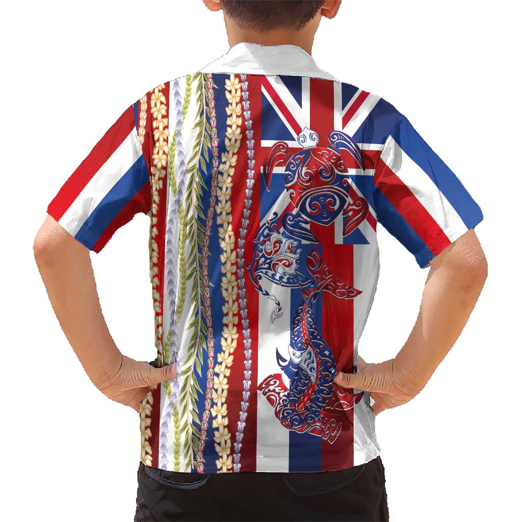 Hawaiian Sea Animals Family Matching Puletasi and Hawaiian Shirt with Lei and Flag Style LT03 - Polynesian Pride