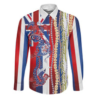 Hawaiian Sea Animals Family Matching Summer Maxi Dress and Hawaiian Shirt with Lei and Flag Style LT03 Dad's Shirt - Long Sleeve Multicolor - Polynesian Pride