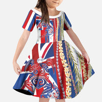 Hawaiian Sea Animals Family Matching Tank Maxi Dress and Hawaiian Shirt with Lei and Flag Style LT03 Daughter's Dress Multicolor - Polynesian Pride