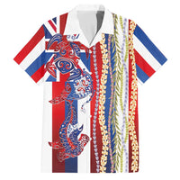Hawaiian Sea Animals Family Matching Tank Maxi Dress and Hawaiian Shirt with Lei and Flag Style LT03 Dad's Shirt - Short Sleeve Multicolor - Polynesian Pride