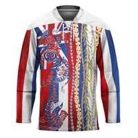 Hawaiian Sea Animals Hockey Jersey with Lei and Flag Style