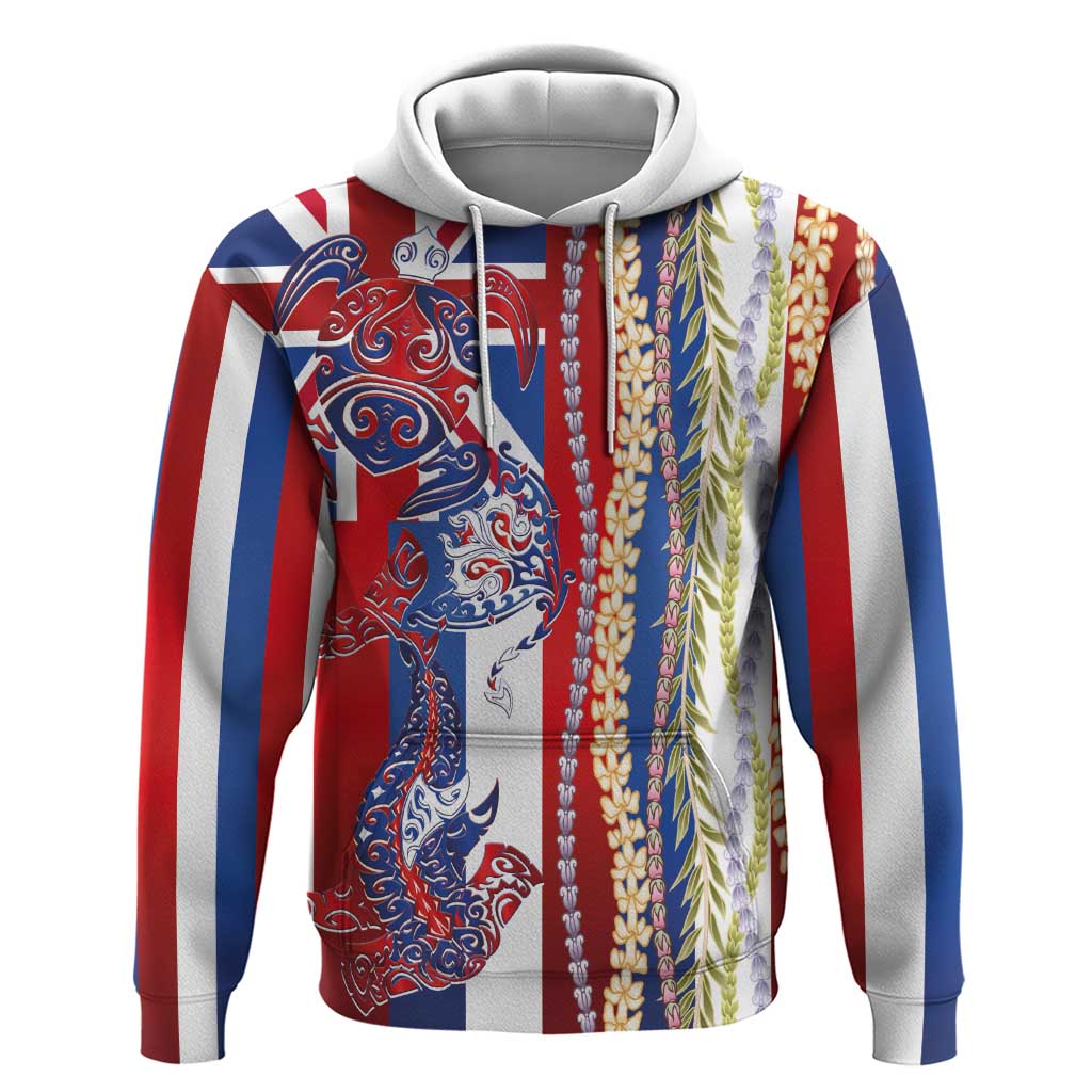 Hawaiian Sea Animals Hoodie with Lei and Flag Style LT03 Pullover Hoodie Multicolor - Polynesian Pride