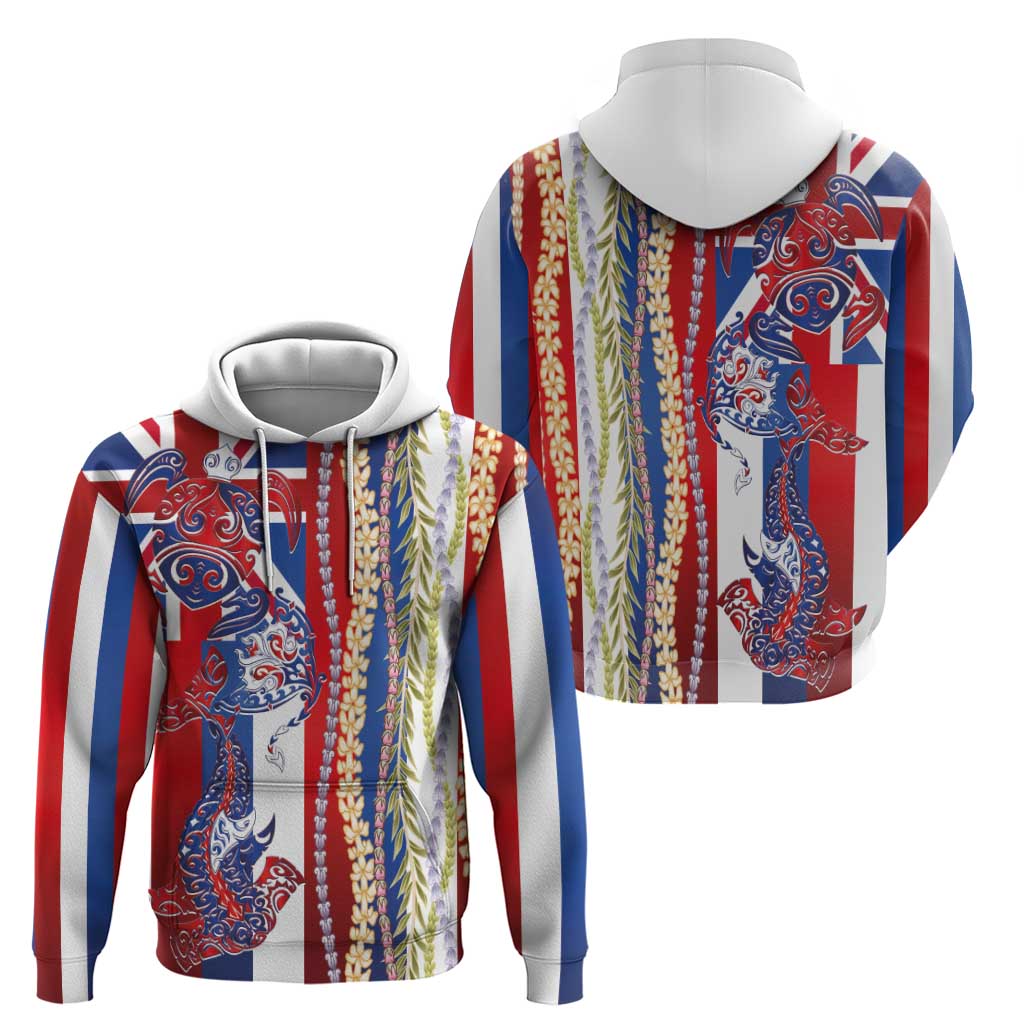 Hawaiian Sea Animals Hoodie with Lei and Flag Style LT03 - Polynesian Pride
