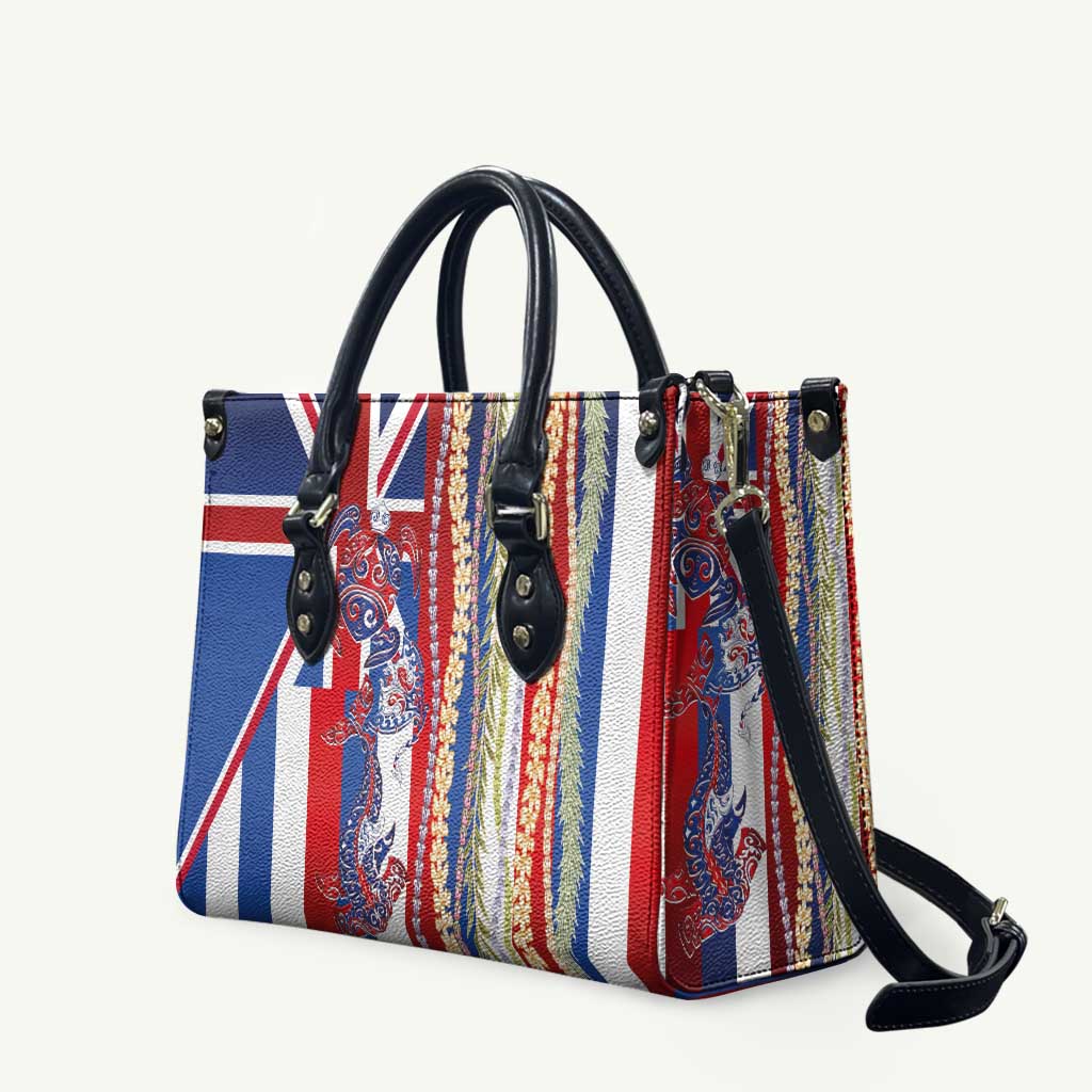Hawaiian Sea Animals Leather Bag with Lei and Flag Style