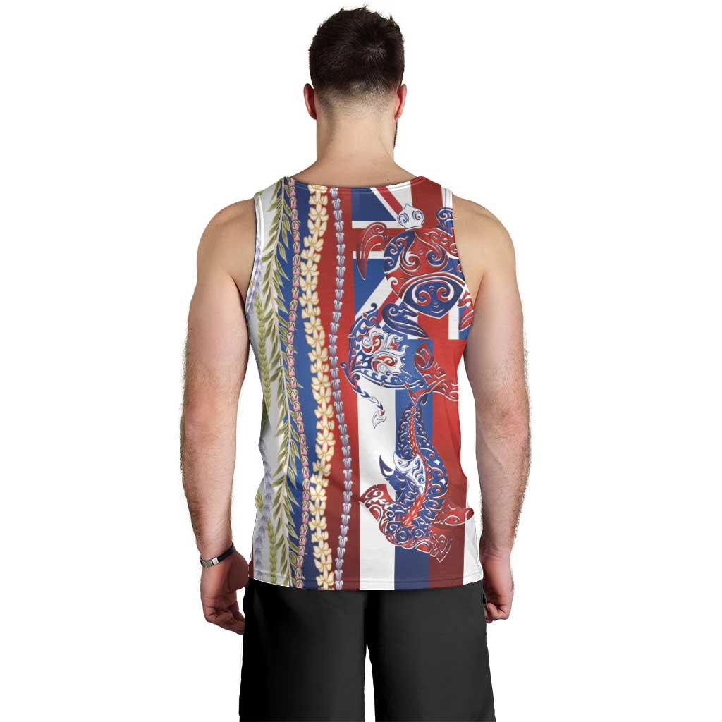 Hawaiian Sea Animals Men Tank Top with Lei and Flag Style LT03 - Polynesian Pride