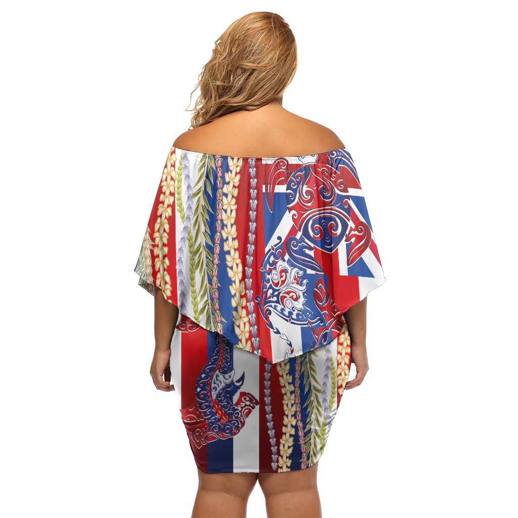 Hawaiian Sea Animals Off Shoulder Short Dress with Lei and Flag Style LT03 - Polynesian Pride