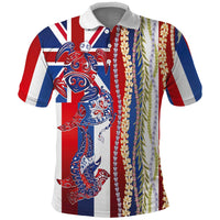 Hawaiian Sea Animals Polo Shirt with Lei and Flag Style