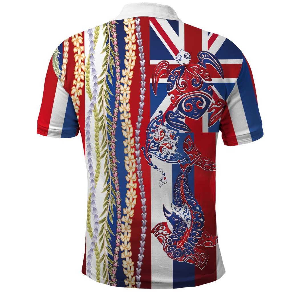 Hawaiian Sea Animals Polo Shirt with Lei and Flag Style