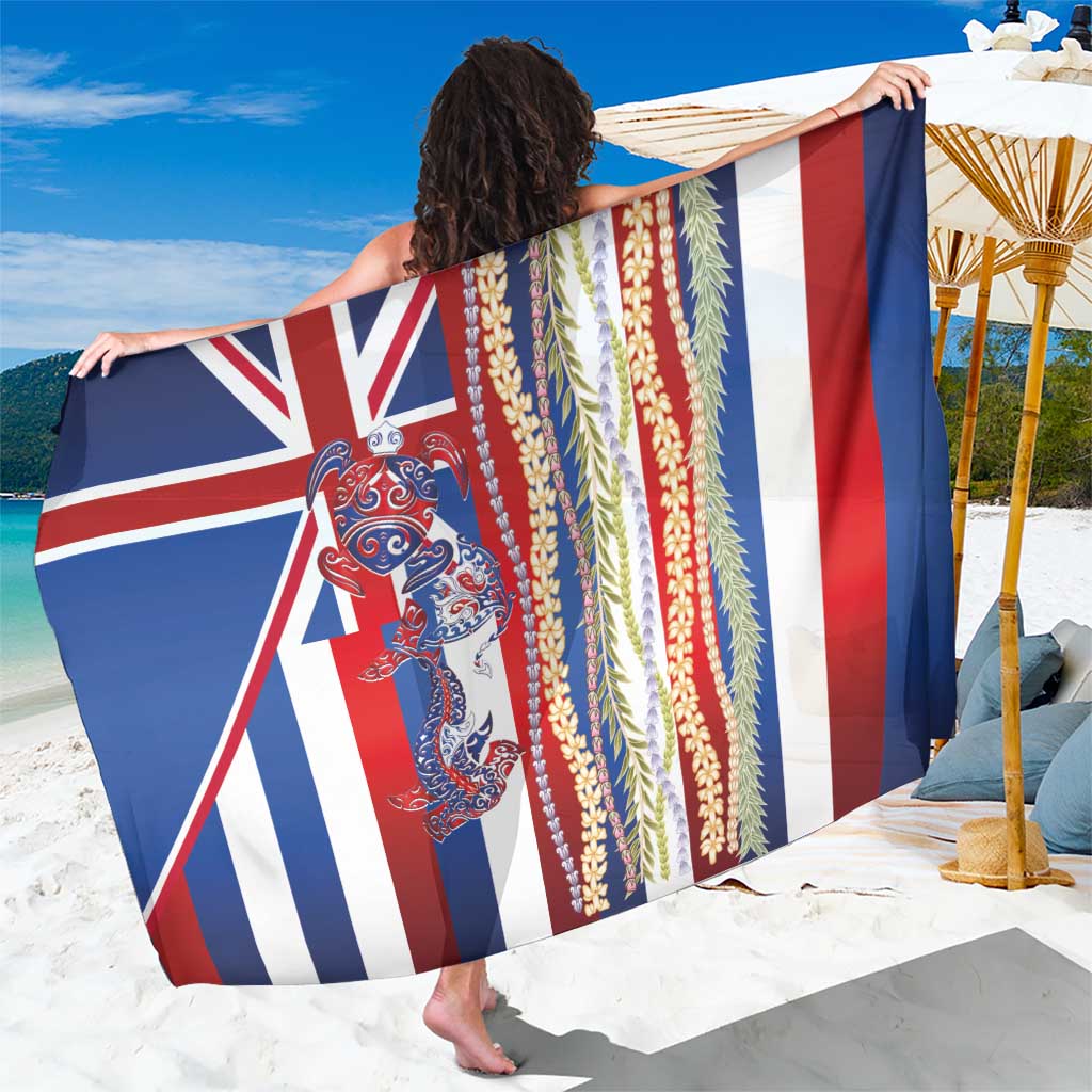 Hawaiian Sea Animals Sarong with Lei and Flag Style LT03 One Size 44 x 66 inches Multicolor - Polynesian Pride