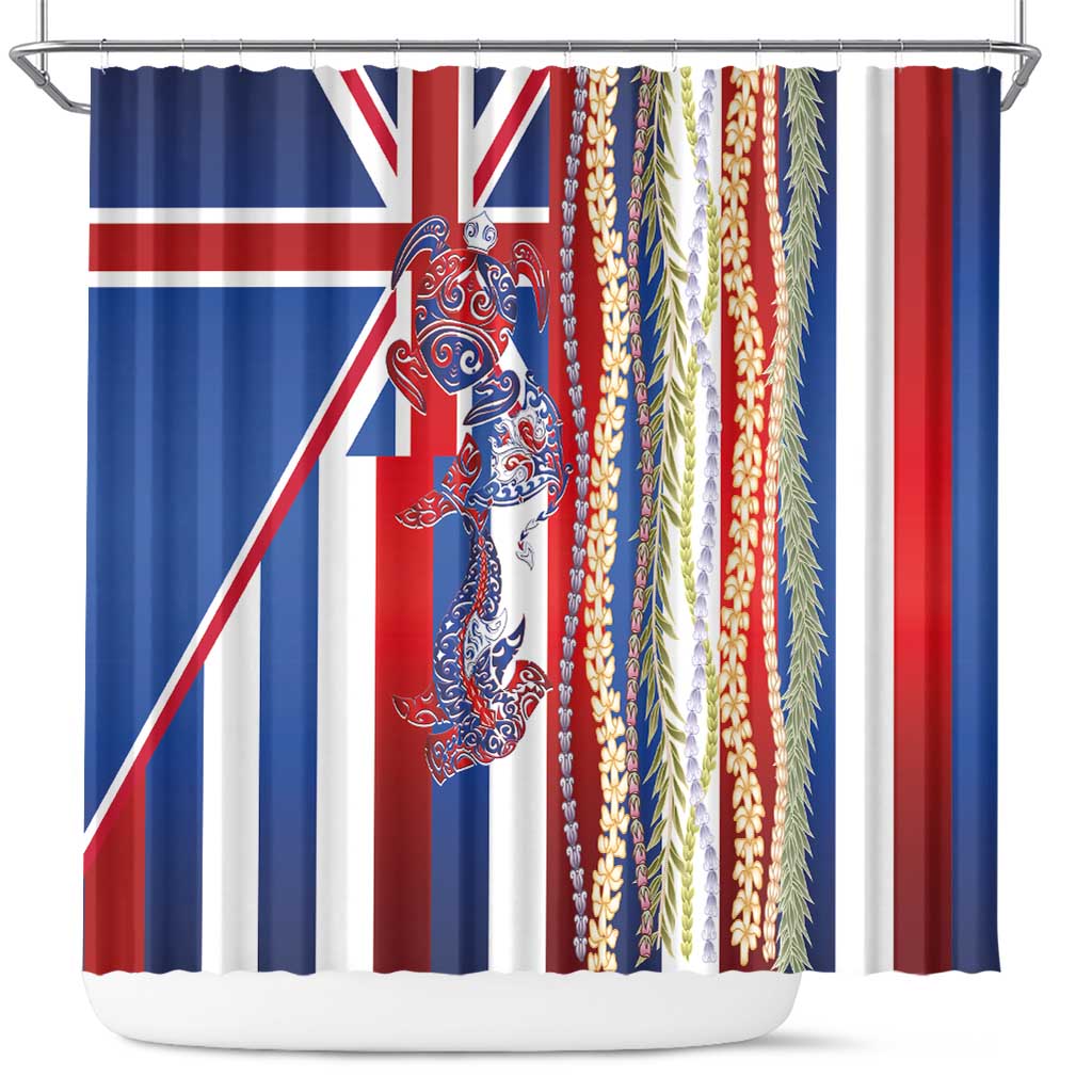 Hawaiian Sea Animals Shower Curtain with Lei and Flag Style
