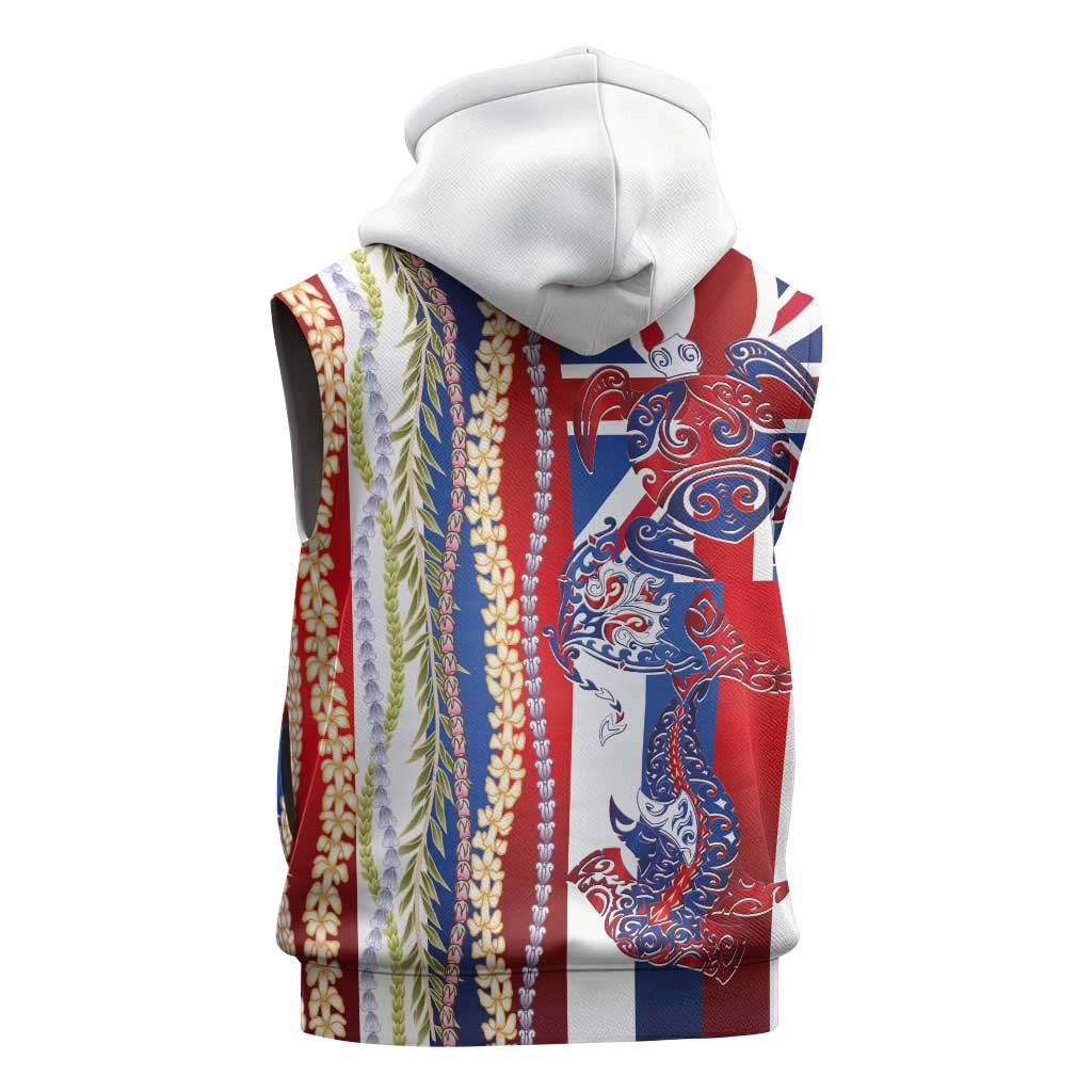 Hawaiian Sea Animals Sleeveless Hoodie with Lei and Flag Style LT03 - Polynesian Pride