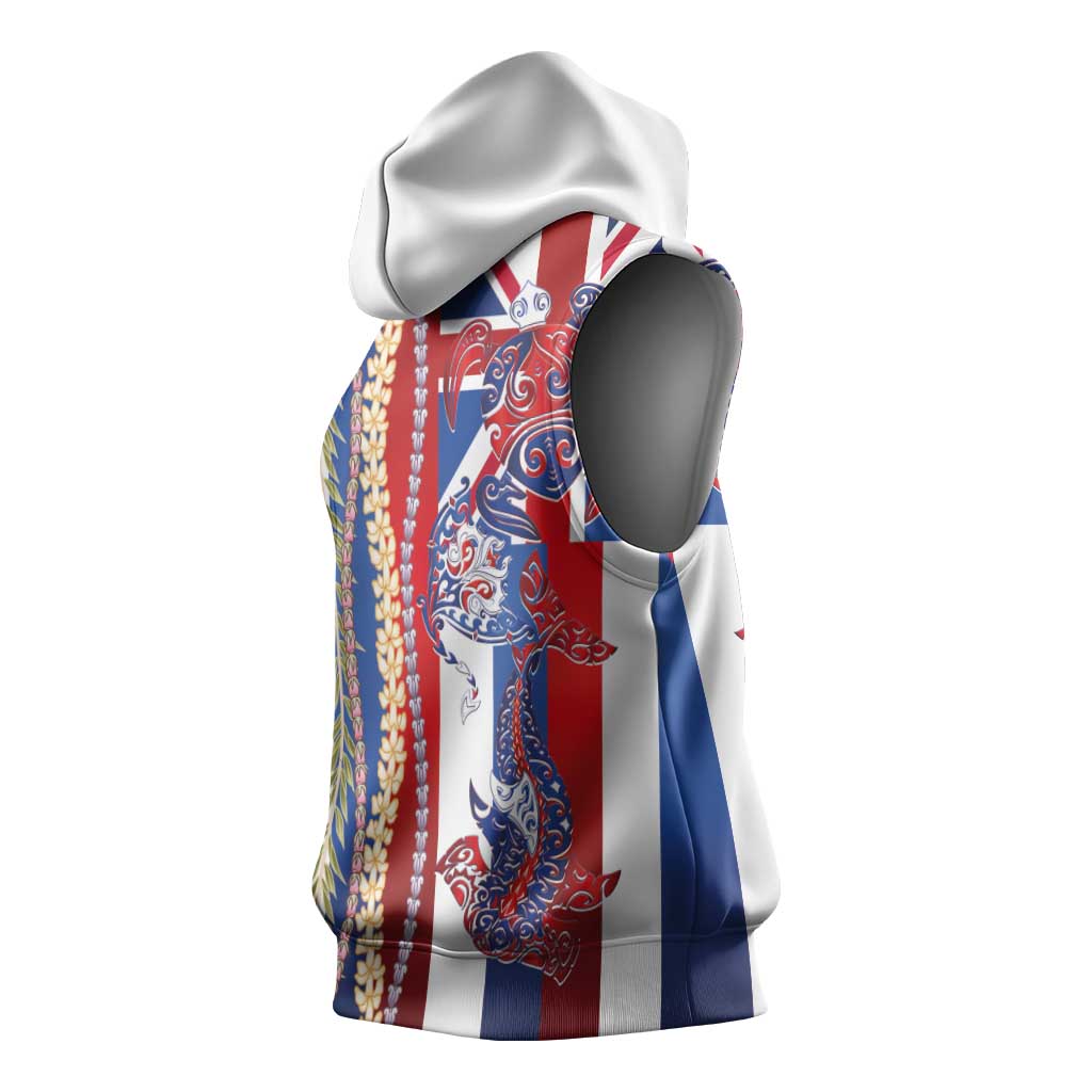 Hawaiian Sea Animals Sleeveless Hoodie with Lei and Flag Style LT03 - Polynesian Pride