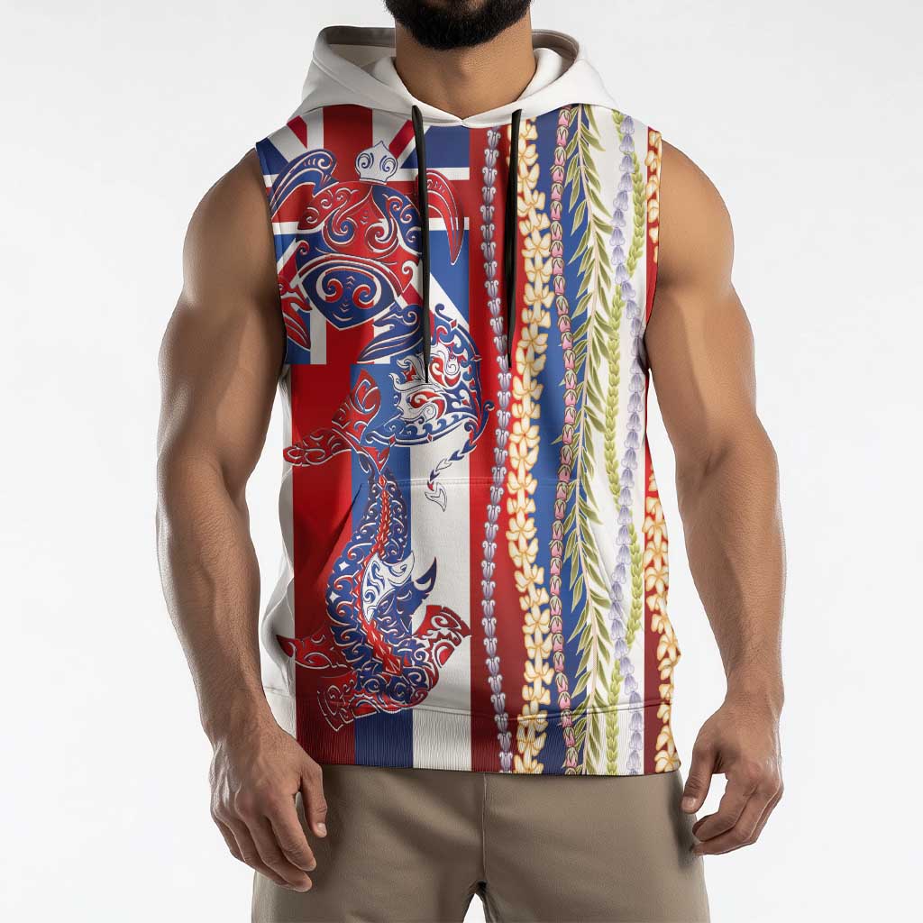 Hawaiian Sea Animals Sleeveless Hoodie with Lei and Flag Style LT03 - Polynesian Pride