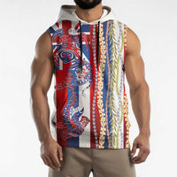 Hawaiian Sea Animals Sleeveless Hoodie with Lei and Flag Style LT03 - Polynesian Pride