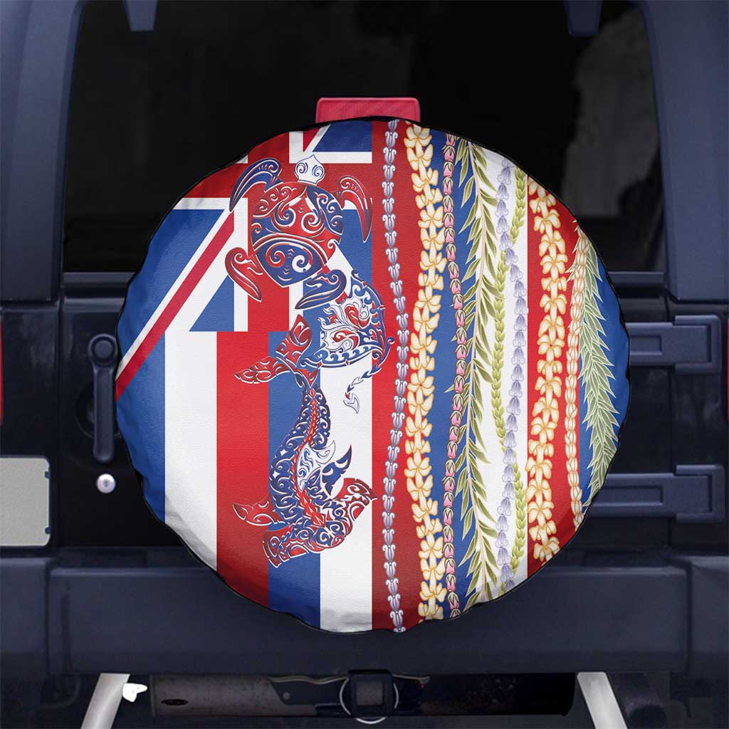 Hawaiian Sea Animals Spare Tire Cover with Lei and Flag Style