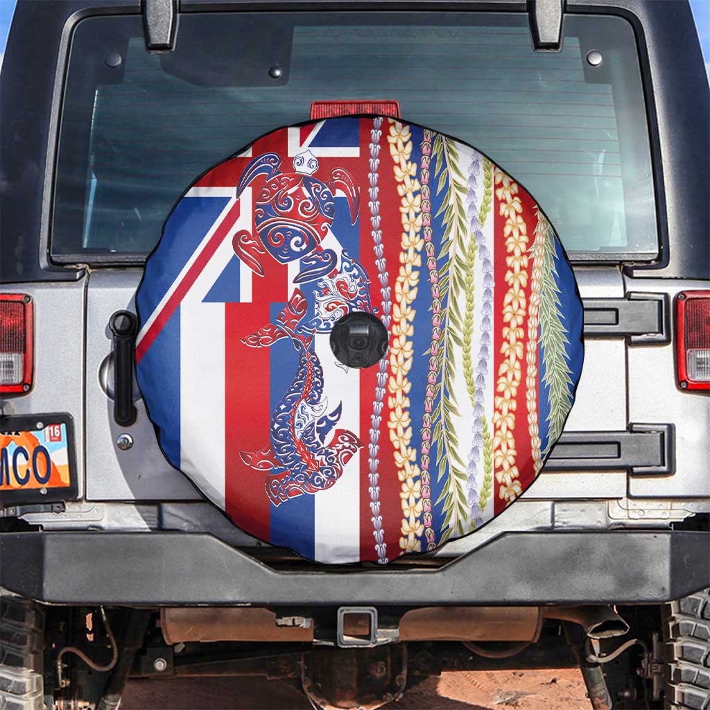 Hawaiian Sea Animals Spare Tire Cover with Lei and Flag Style