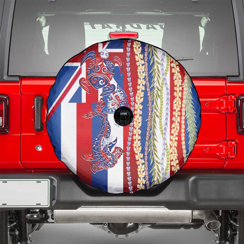 Hawaiian Sea Animals Spare Tire Cover with Lei and Flag Style