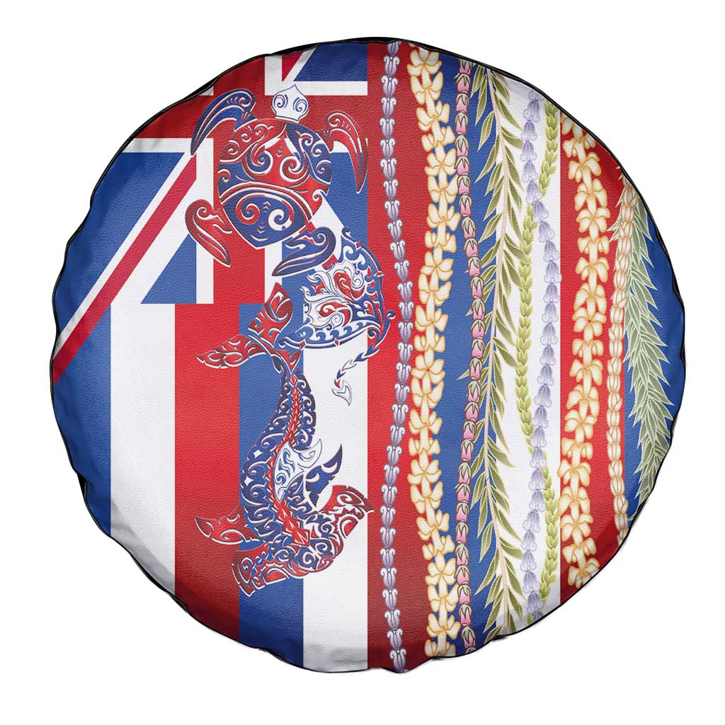 Hawaiian Sea Animals Spare Tire Cover with Lei and Flag Style