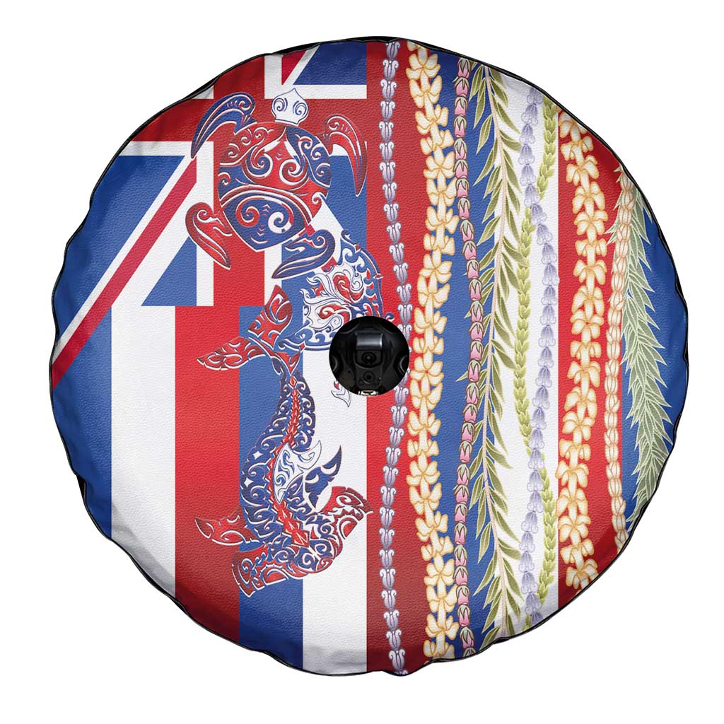 Hawaiian Sea Animals Spare Tire Cover with Lei and Flag Style