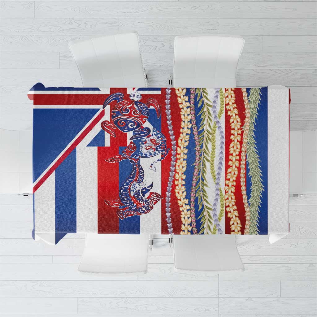 Hawaiian Sea Animals Tablecloth with Lei and Flag Style